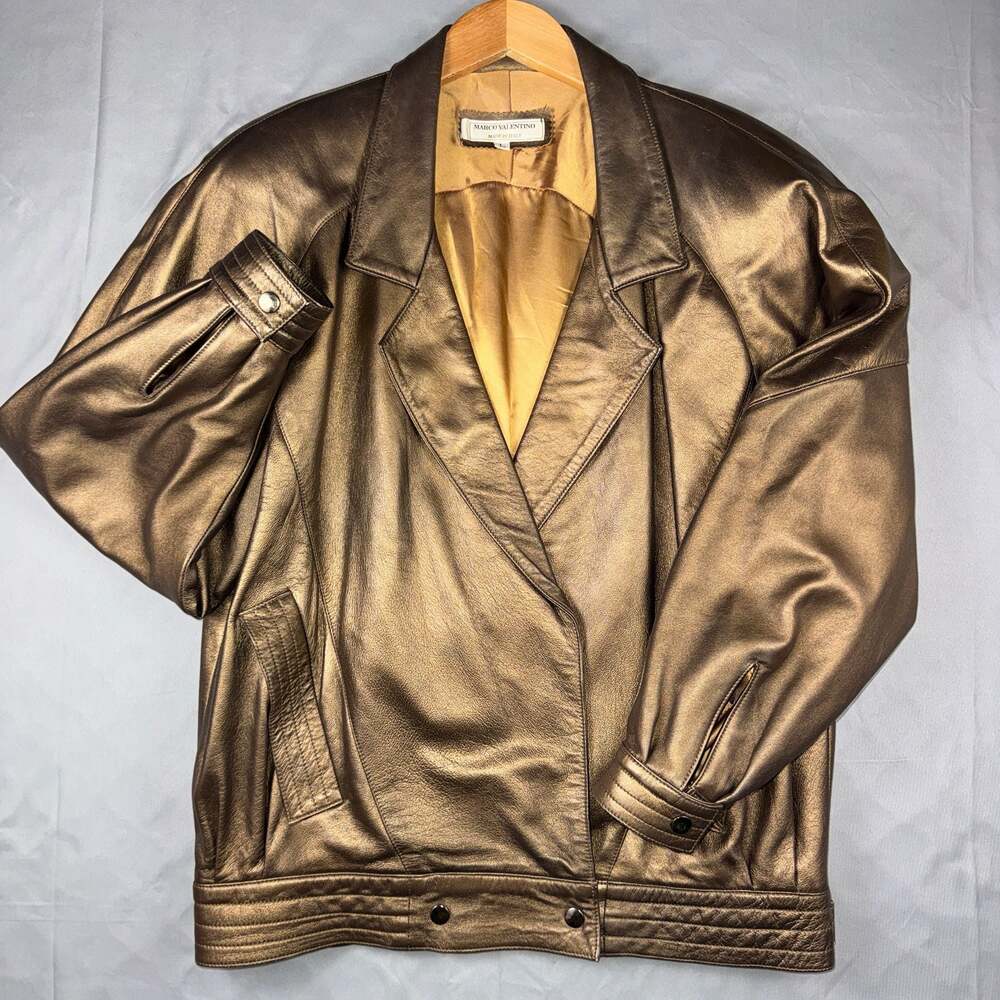 Marco Valentino Vintage Metallic Bronze Leather Jacket Made in Italy Size L